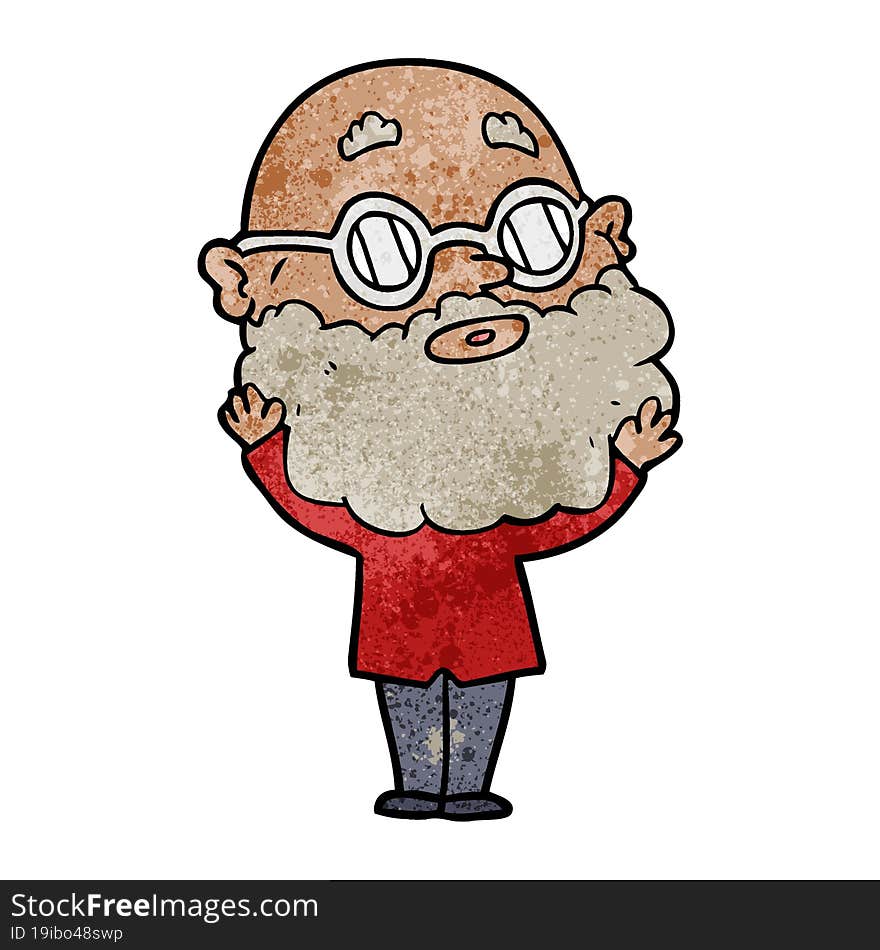 cartoon curious man with beard and glasses. cartoon curious man with beard and glasses