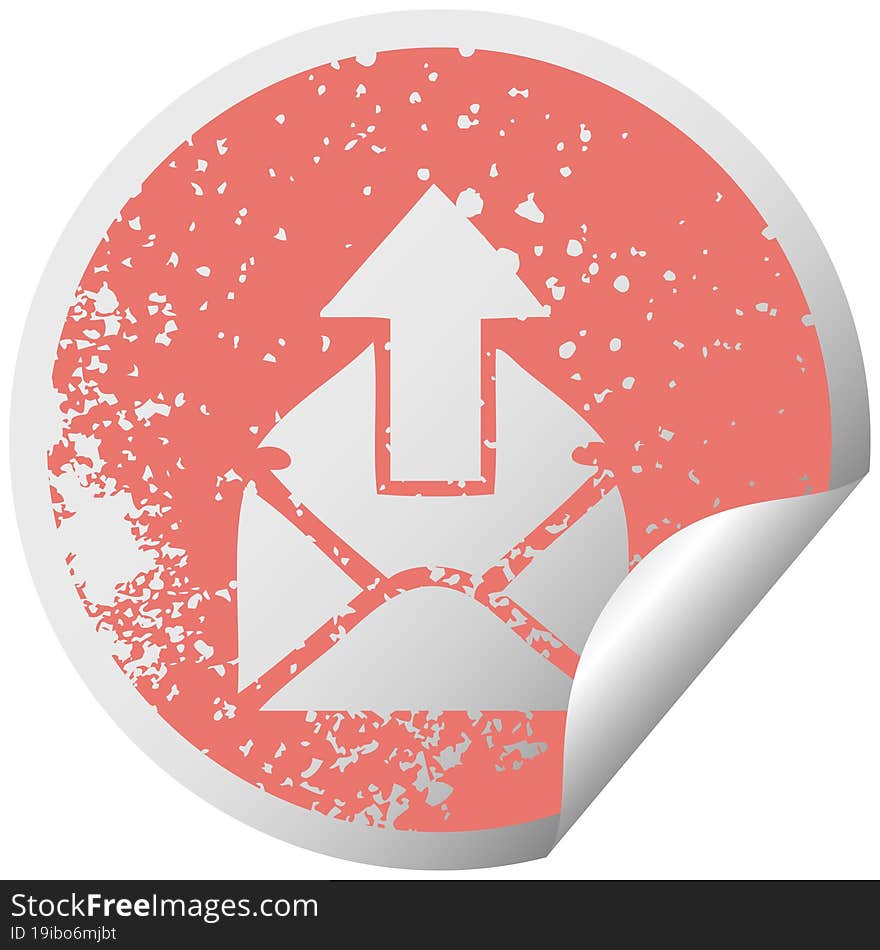 distressed circular peeling sticker symbol of a email sign