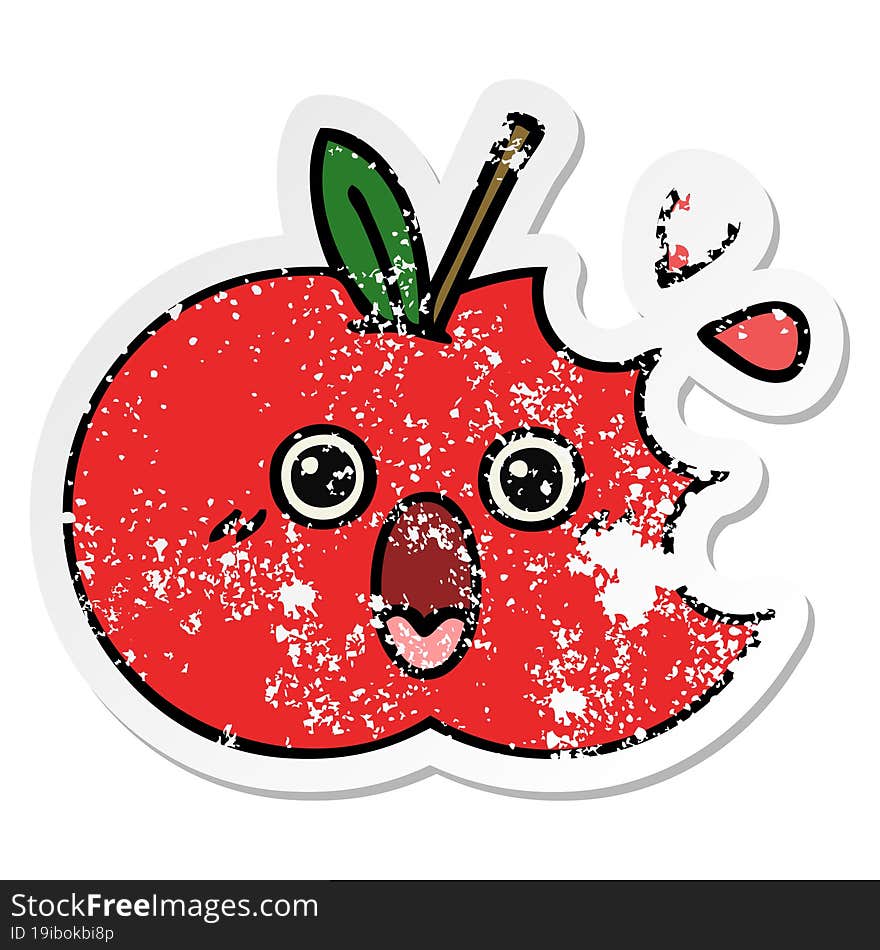 distressed sticker of a cute cartoon red apple