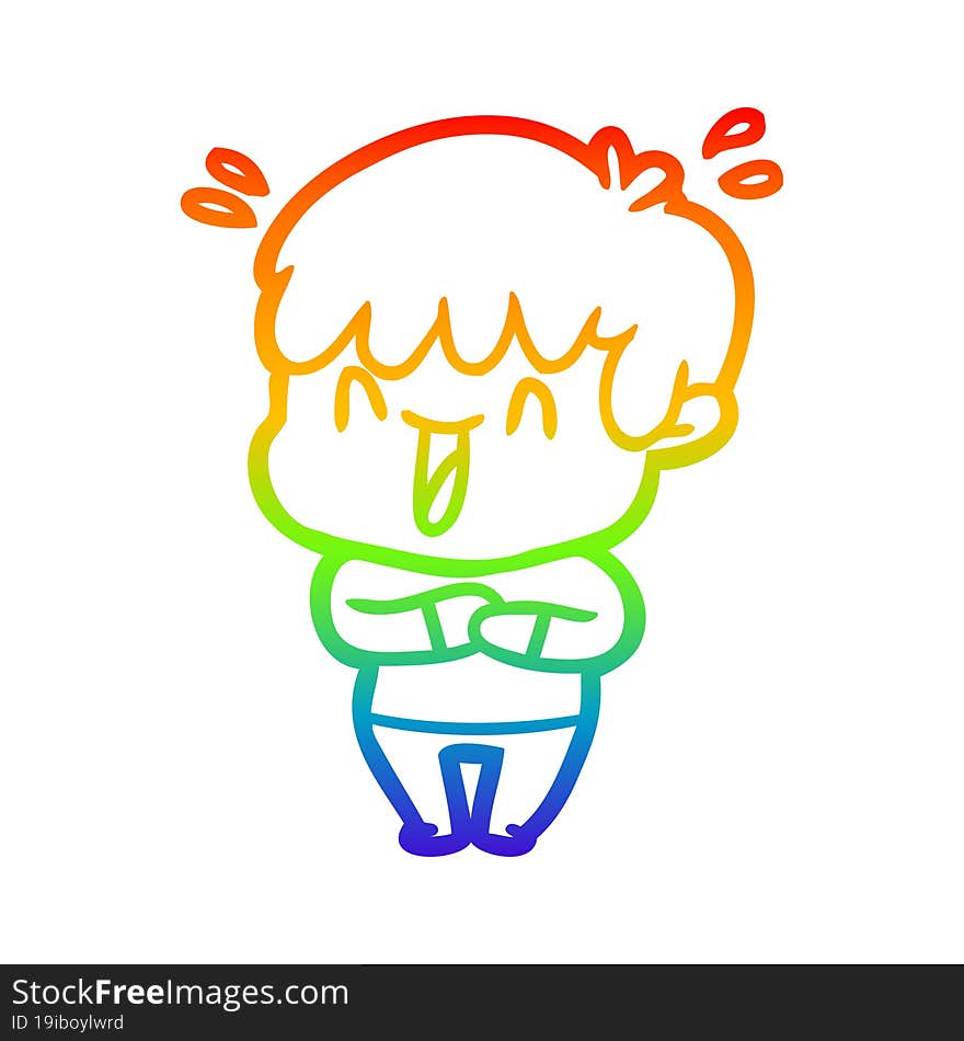 Rainbow Gradient Line Drawing Cartoon Laughing Boy