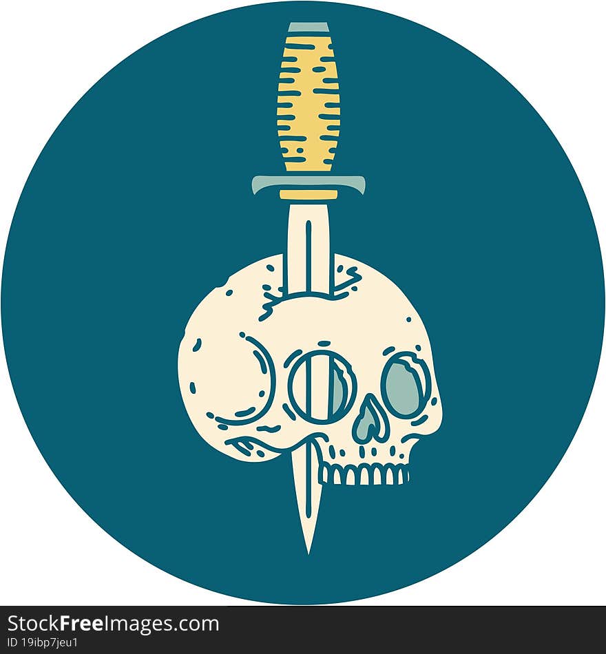 tattoo style icon of a skull and dagger