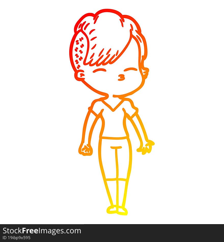 warm gradient line drawing cartoon squinting girl