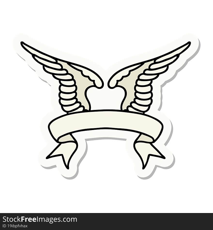 tattoo style sticker with banner of a wing