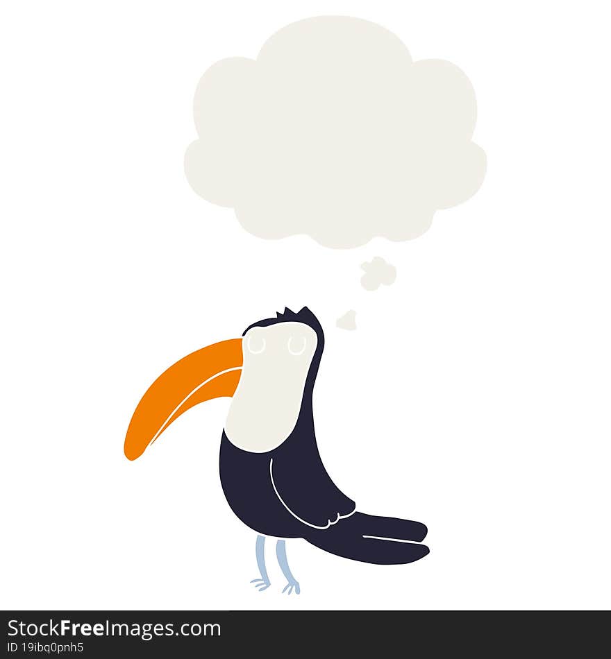 cartoon toucan with thought bubble in retro style