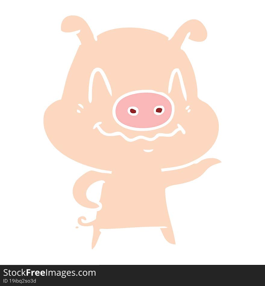 nervous flat color style cartoon pig