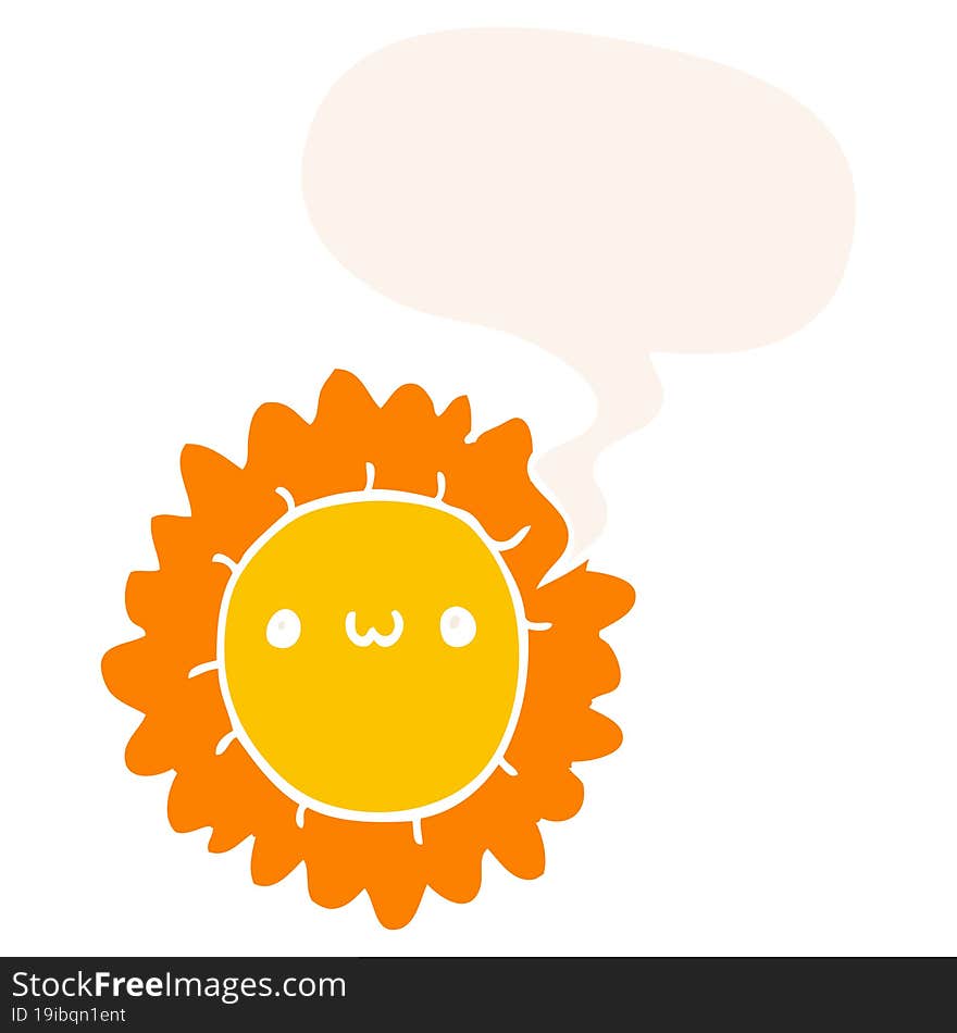 cartoon flower and speech bubble in retro style