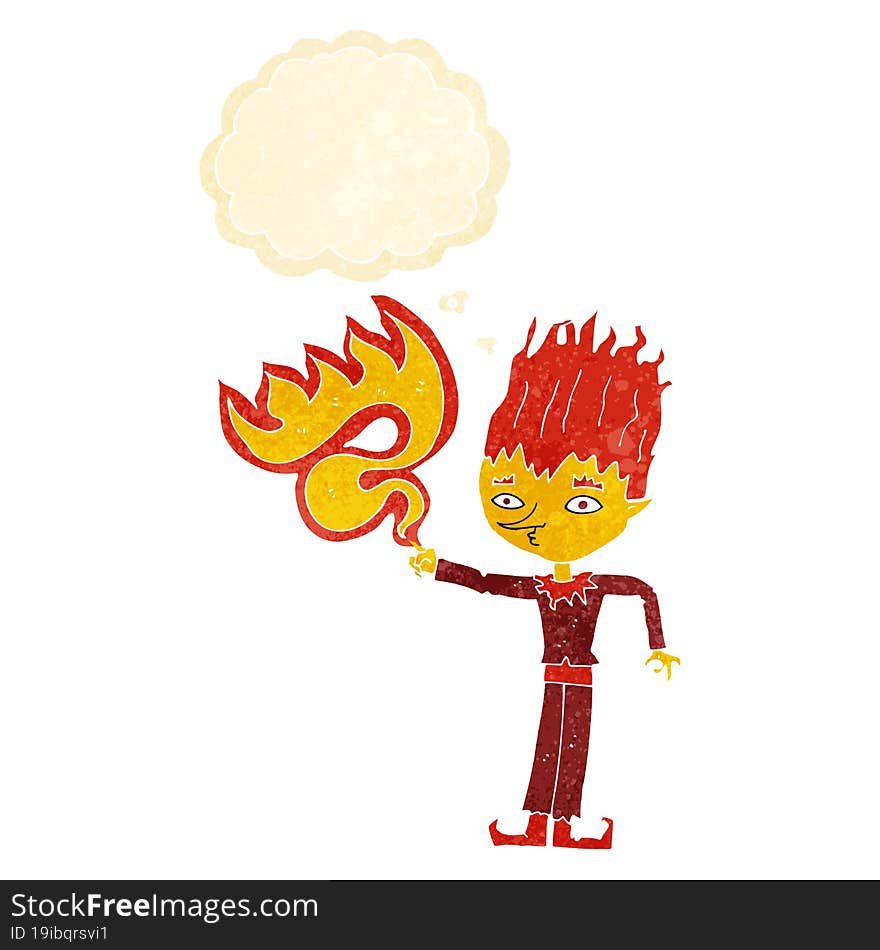 fire spirit cartoon with thought bubble