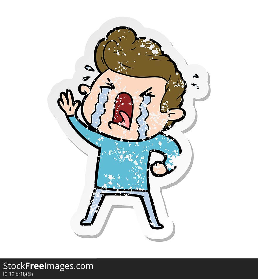 distressed sticker of a cartoon crying man