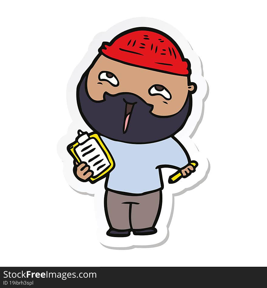 Sticker Of A Cartoon Happy Bearded Man