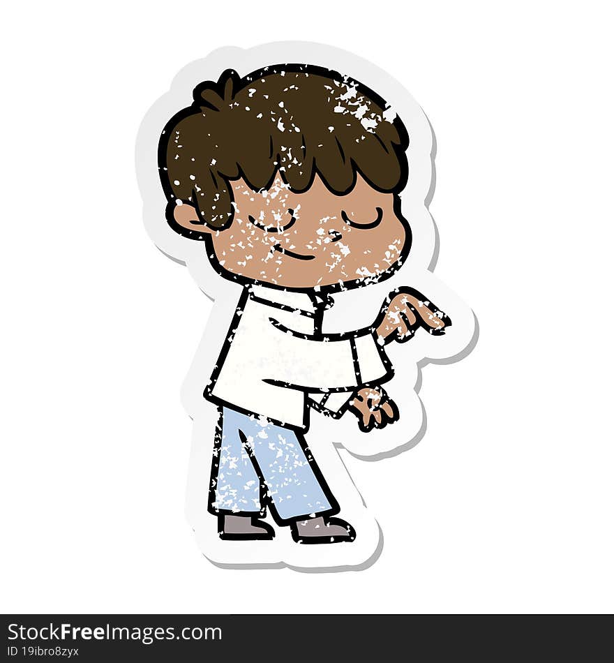 Distressed Sticker Of A Cartoon Happy Boy