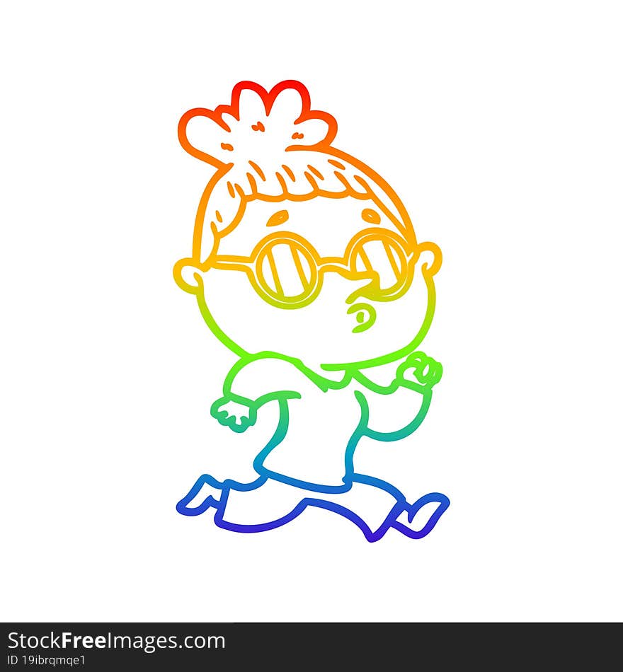 rainbow gradient line drawing cartoon woman wearing glasses