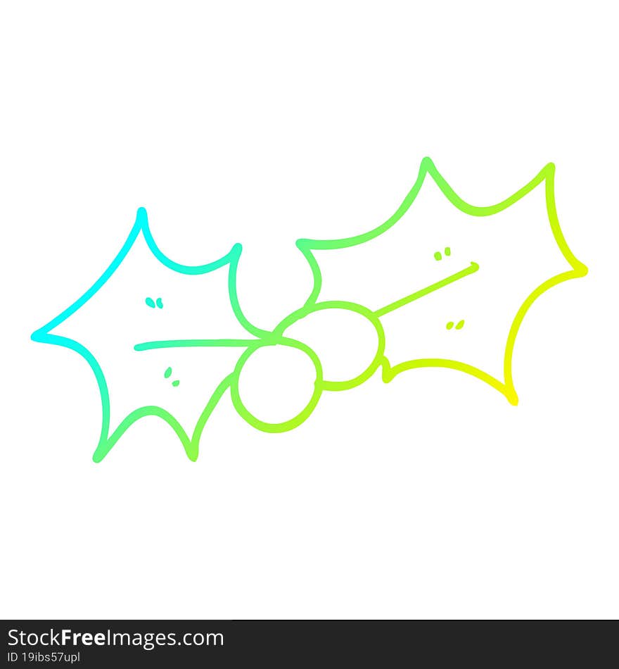 cold gradient line drawing cartoon christmas holly