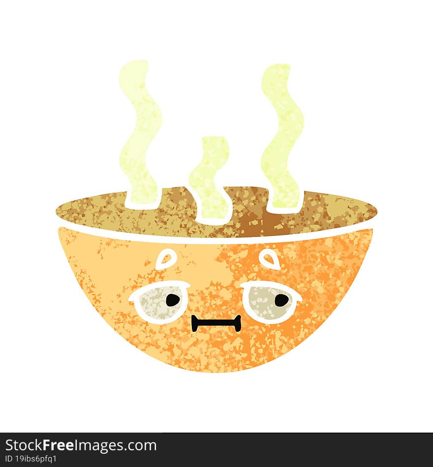 Retro Illustration Style Cartoon Bowl Of Hot Soup