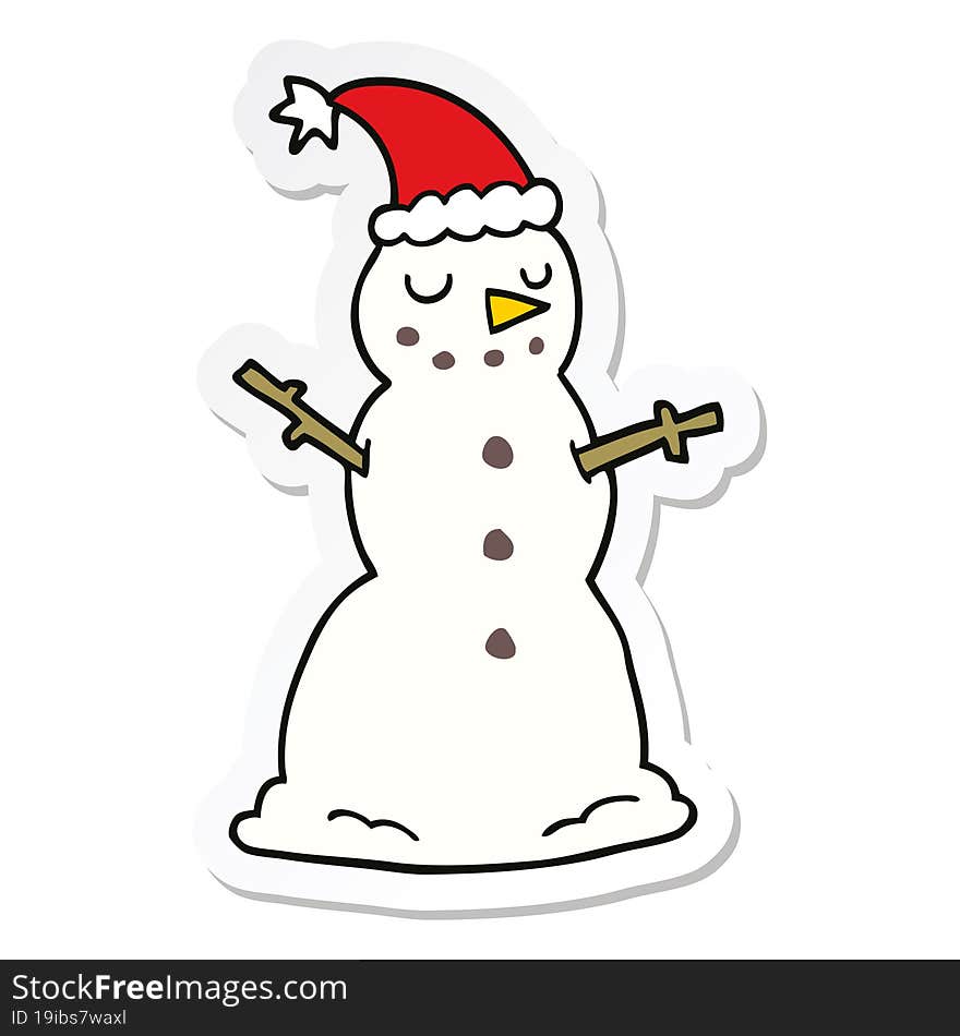 Sticker Of A Cartoon Christmas Snowman