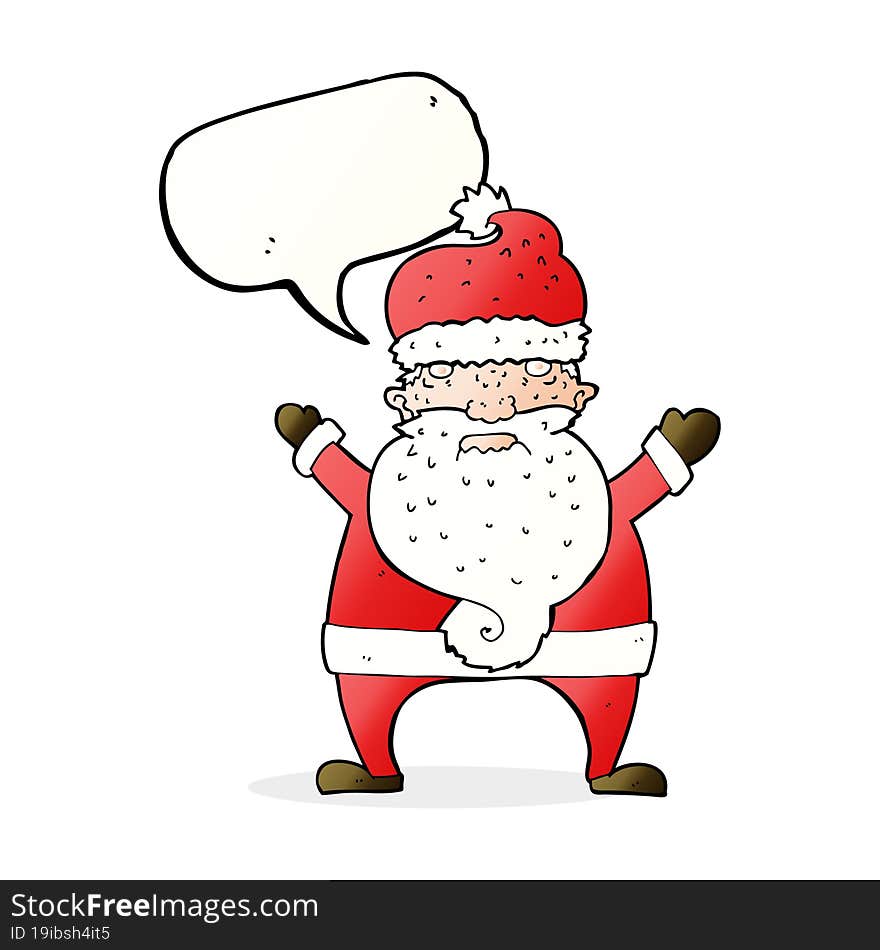 cartoon ugly santa claus with speech bubble