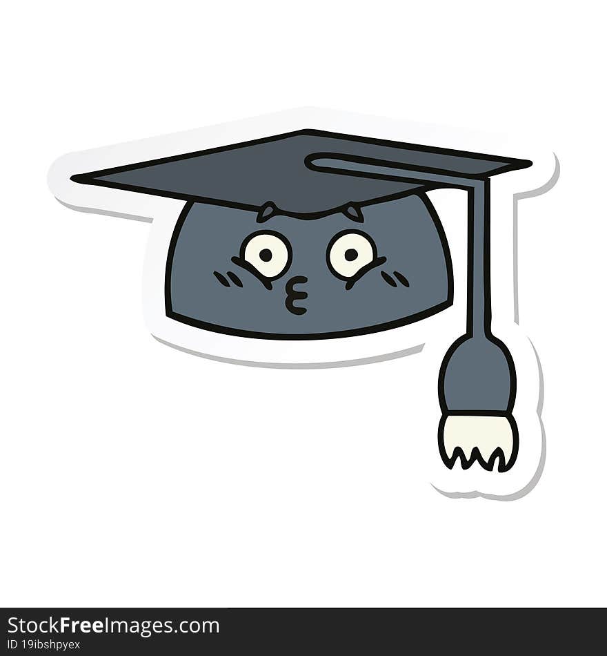 sticker of a cute cartoon graduation hat