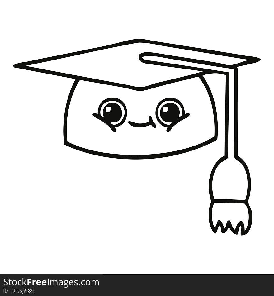 line drawing cartoon graduation hat