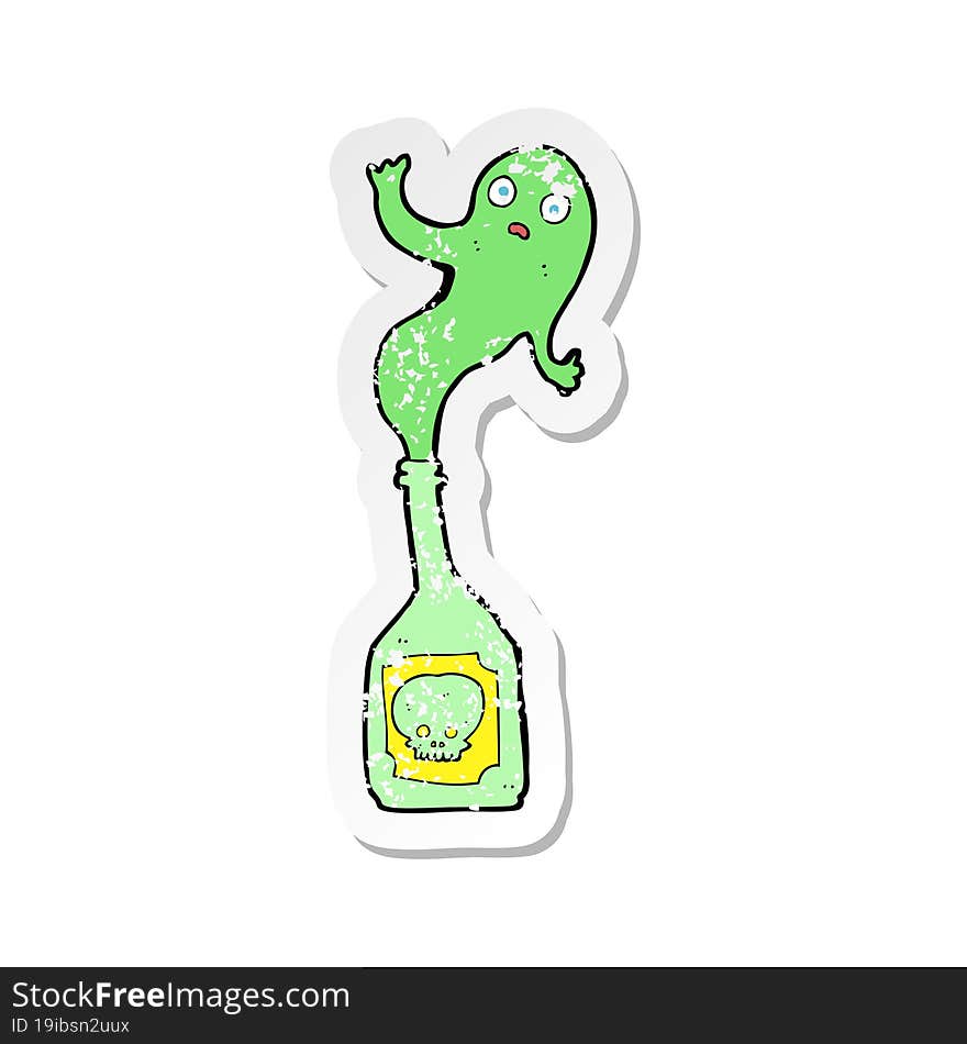 retro distressed sticker of a cartoon ghost in bottle