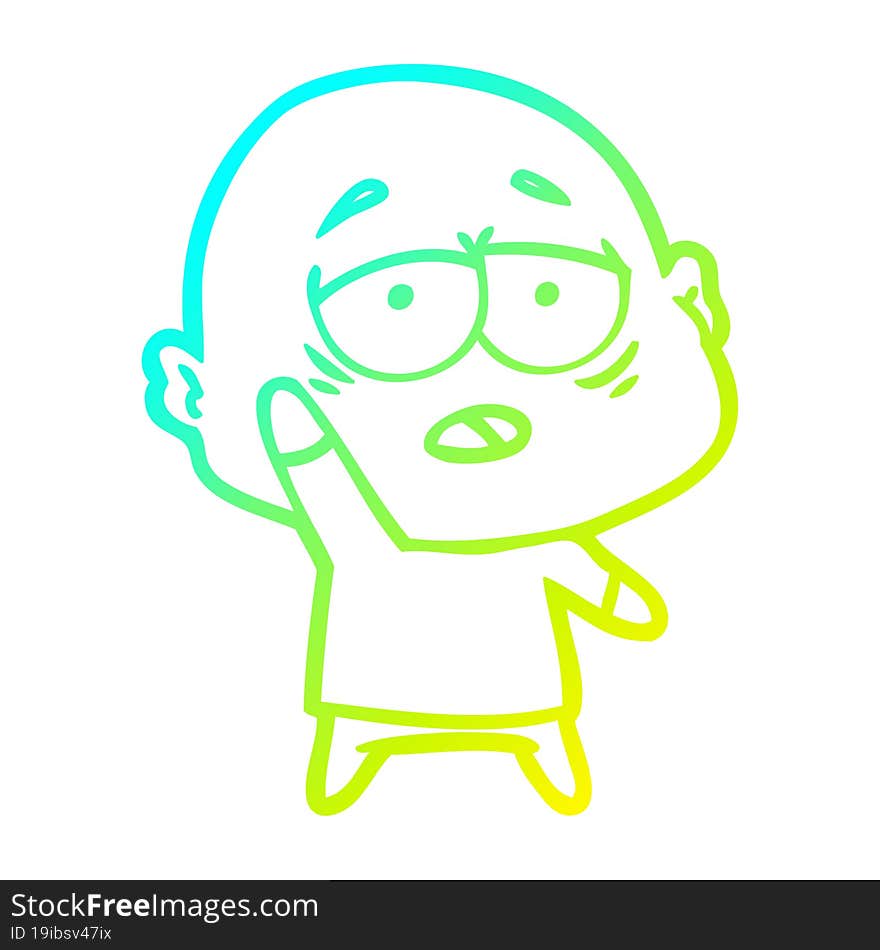 cold gradient line drawing cartoon tired bald man