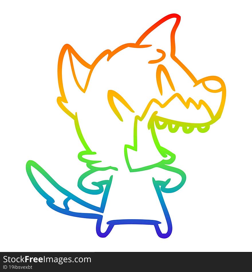 rainbow gradient line drawing of a laughing fox cartoon