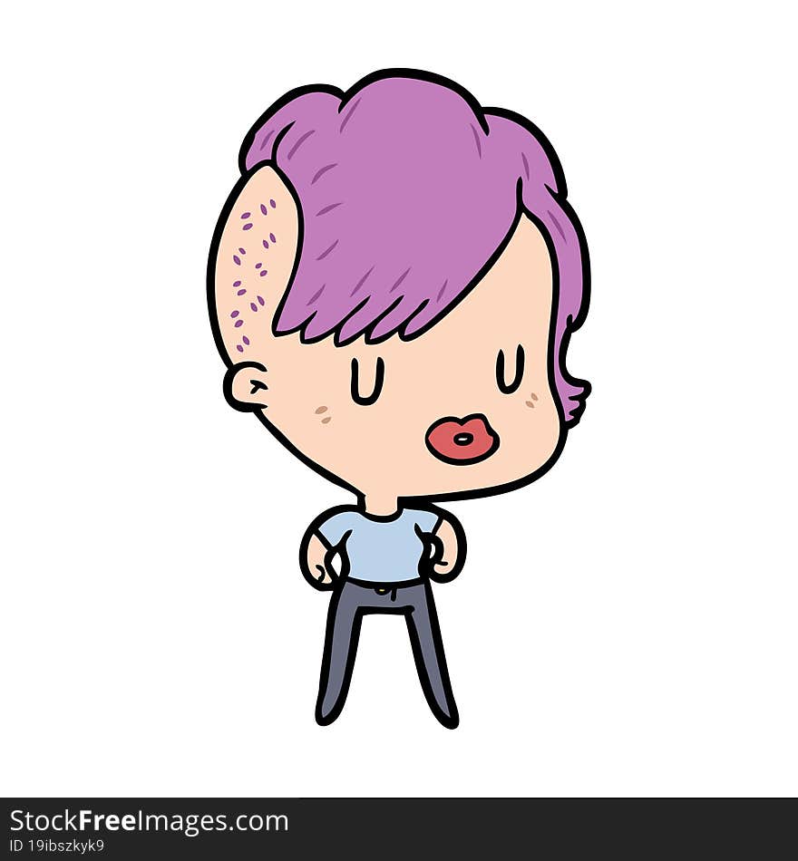 cartoon girl with punk hipster haircut. cartoon girl with punk hipster haircut