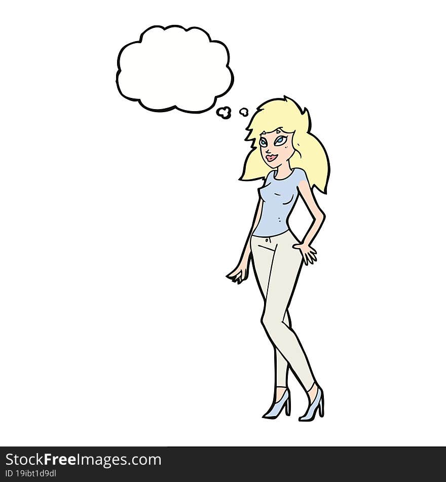 cartoon pretty woman with thought bubble