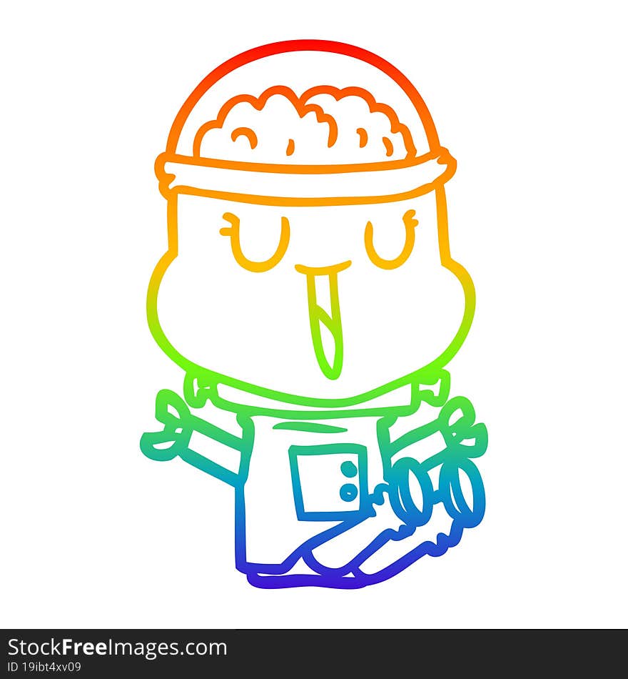 rainbow gradient line drawing of a happy cartoon robot