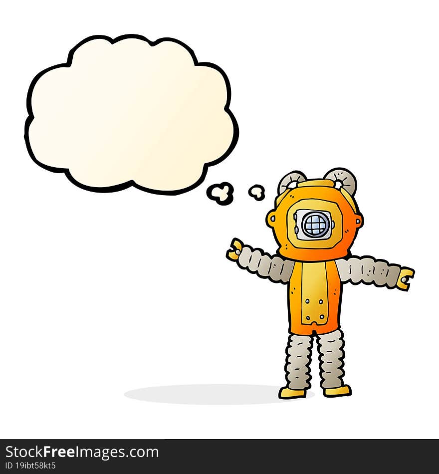 cartoon deep sea diver with thought bubble