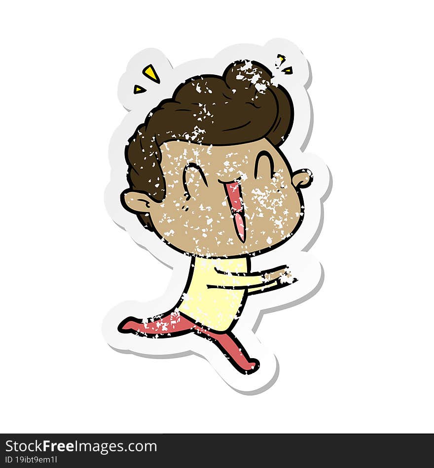 distressed sticker of a cartoon excited man