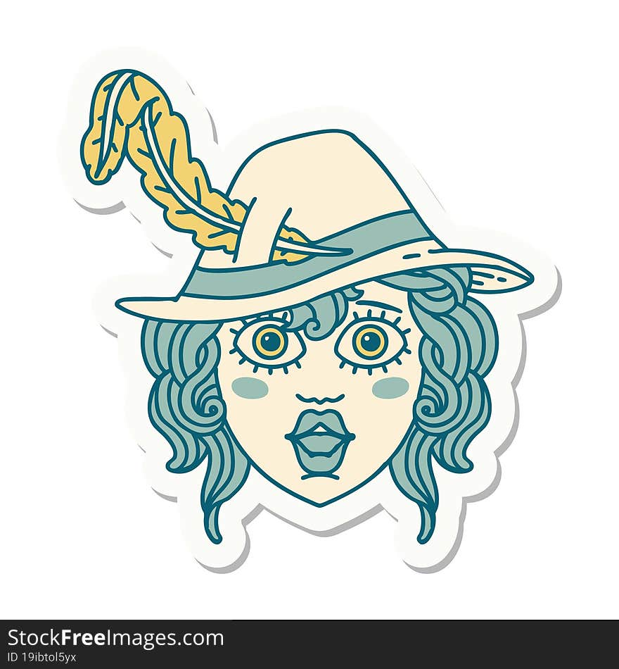 sticker of a human bard character. sticker of a human bard character