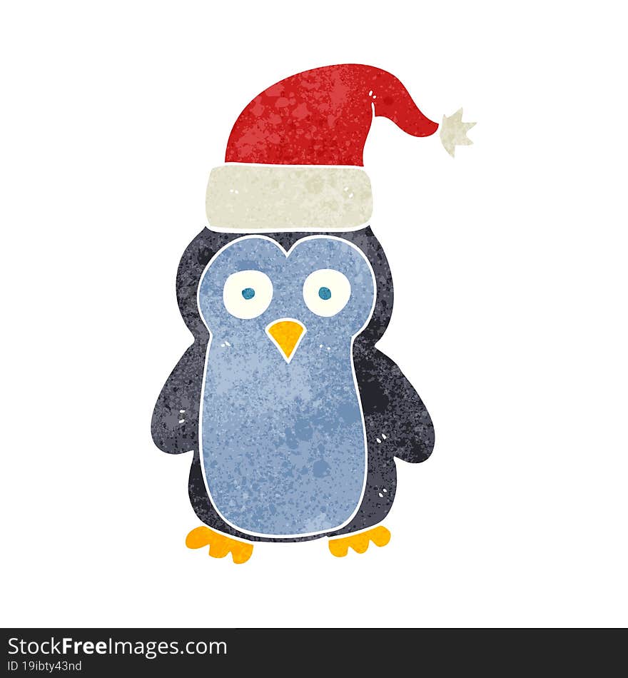 freehand retro cartoon christmas penguin