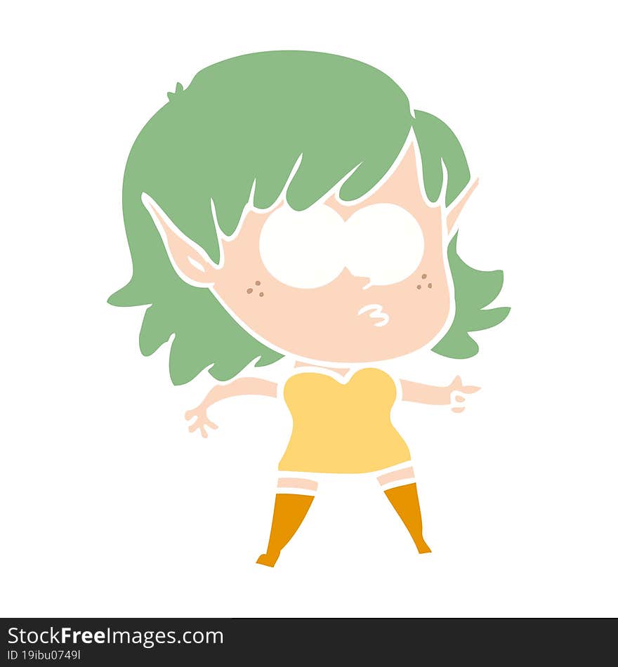 flat color style cartoon shocked elf girl