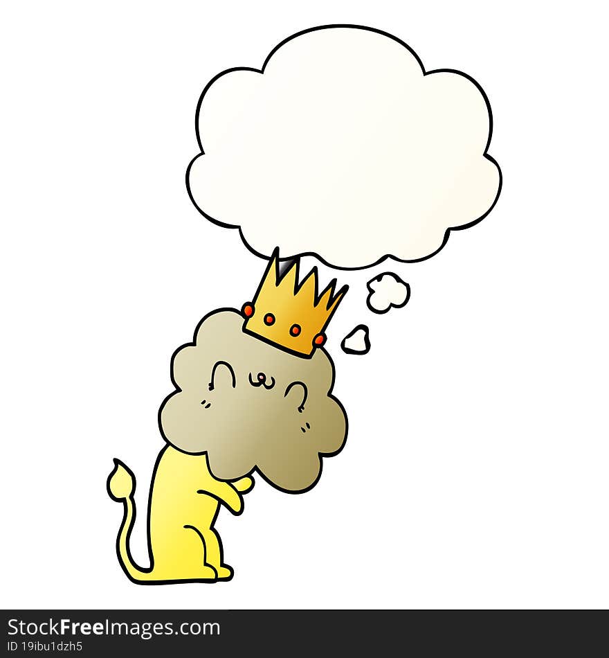 cartoon lion with crown and thought bubble in smooth gradient style