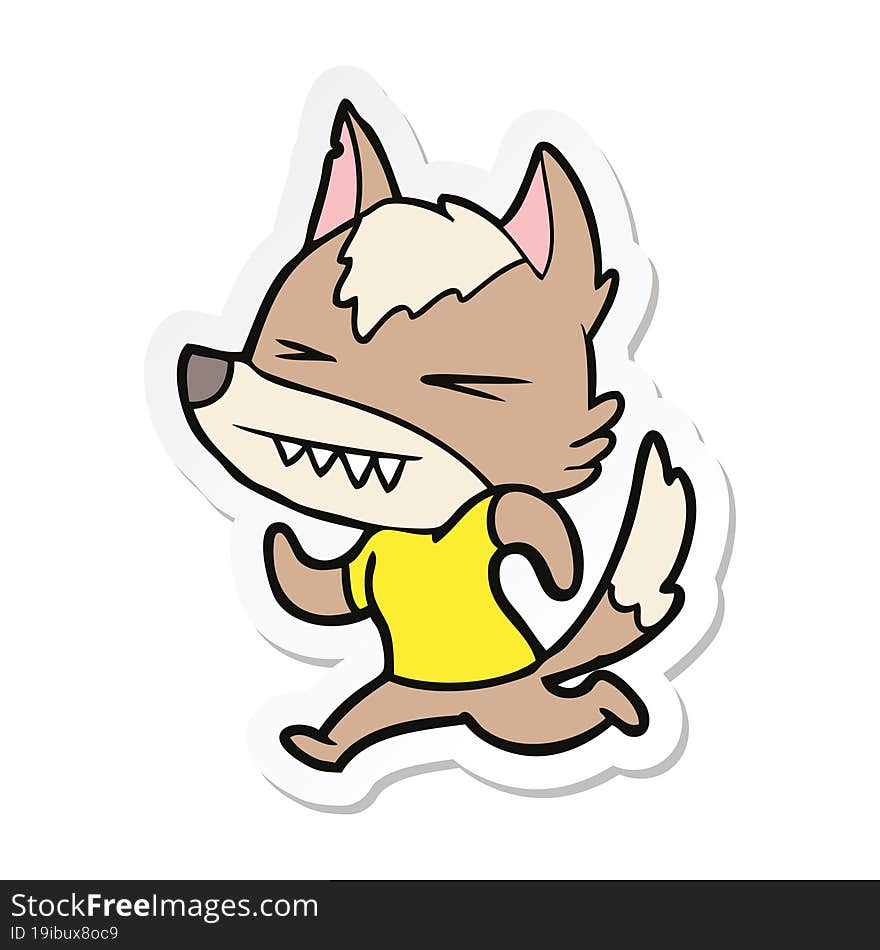 Sticker Of A Angry Wolf Cartoon