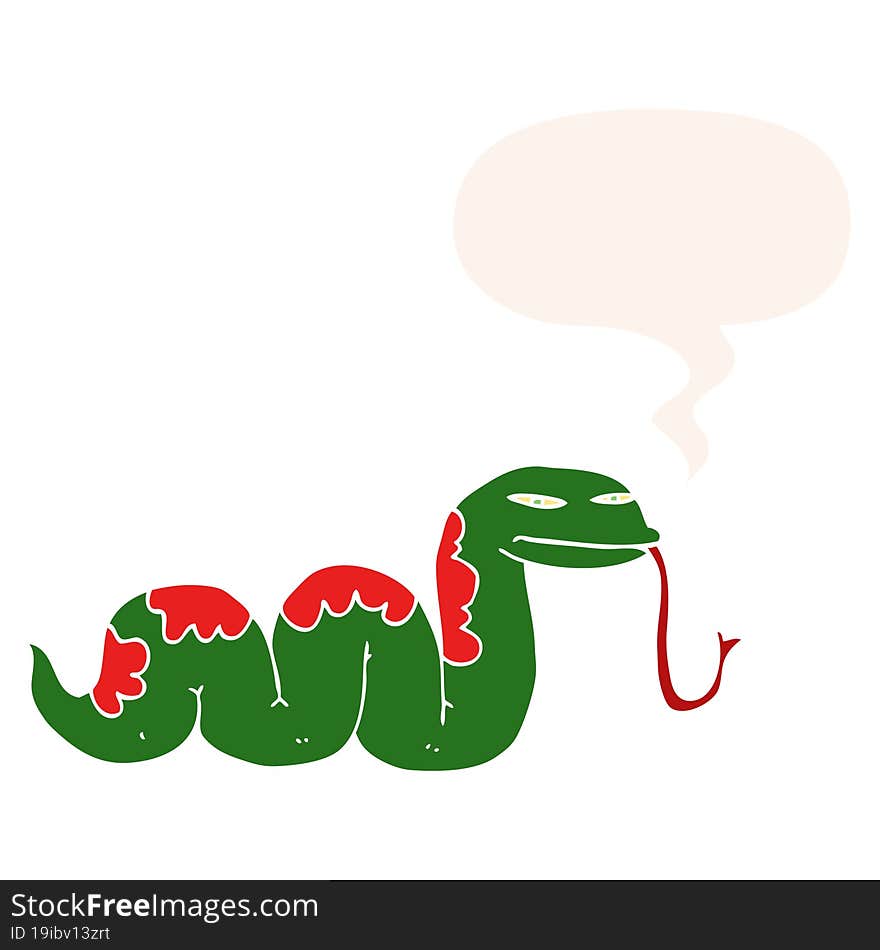 cartoon slithering snake and speech bubble in retro style