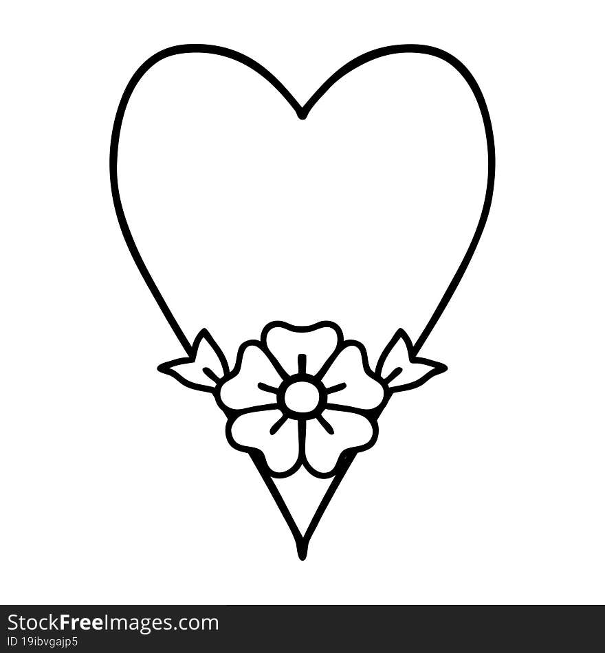 black line tattoo of a heart and flower