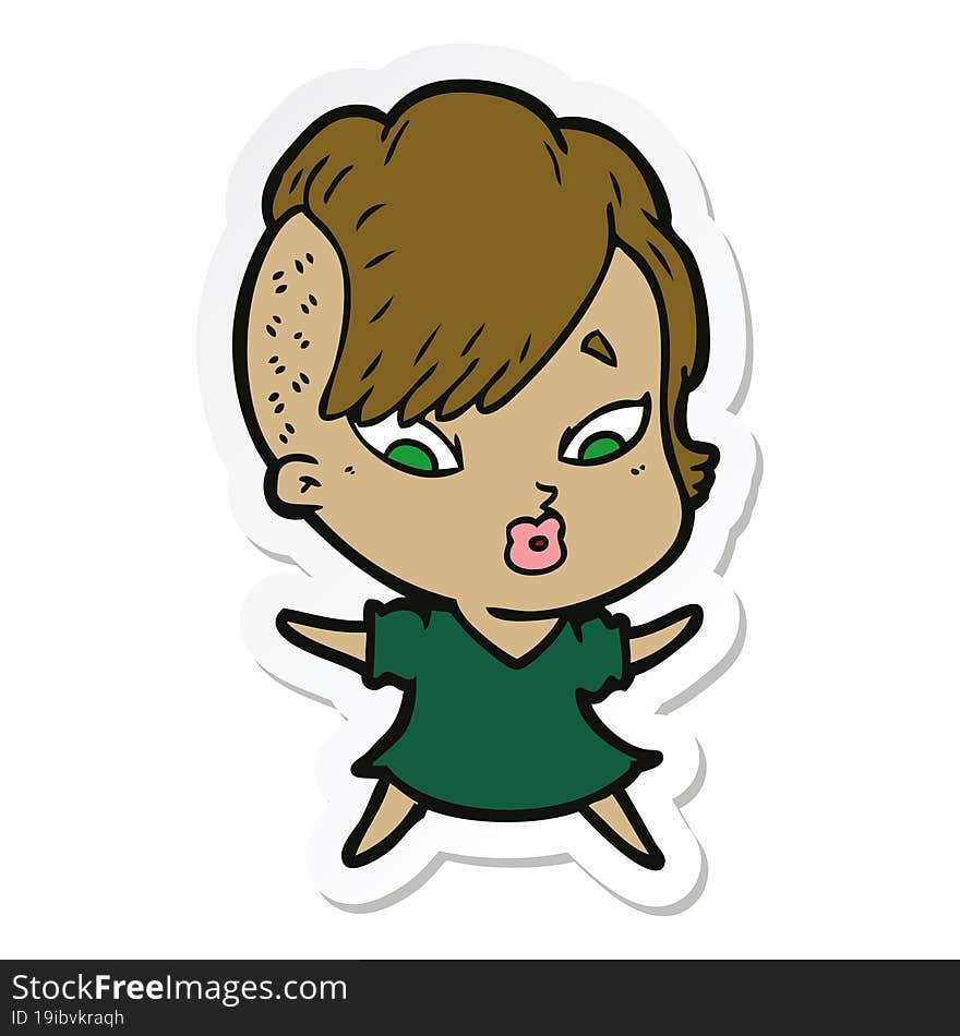 sticker of a cartoon surprised girl