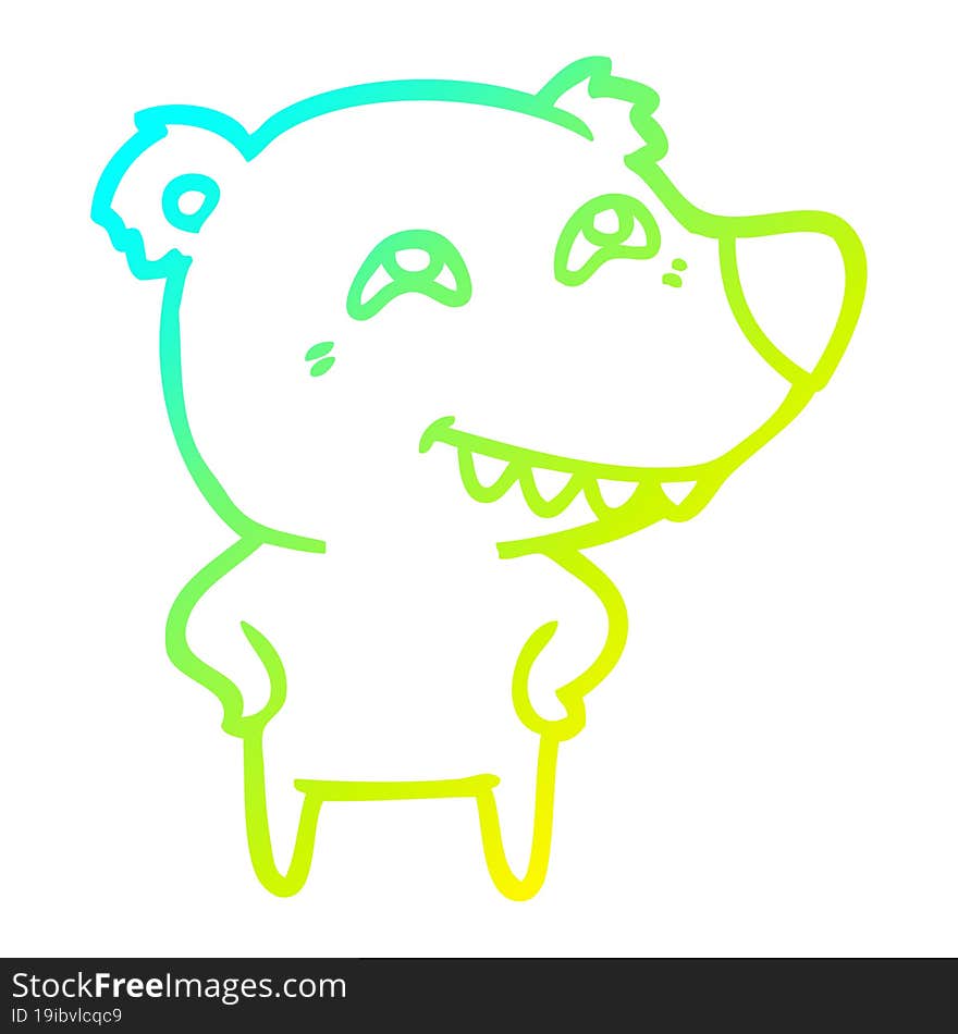 cold gradient line drawing cartoon bear showing teeth