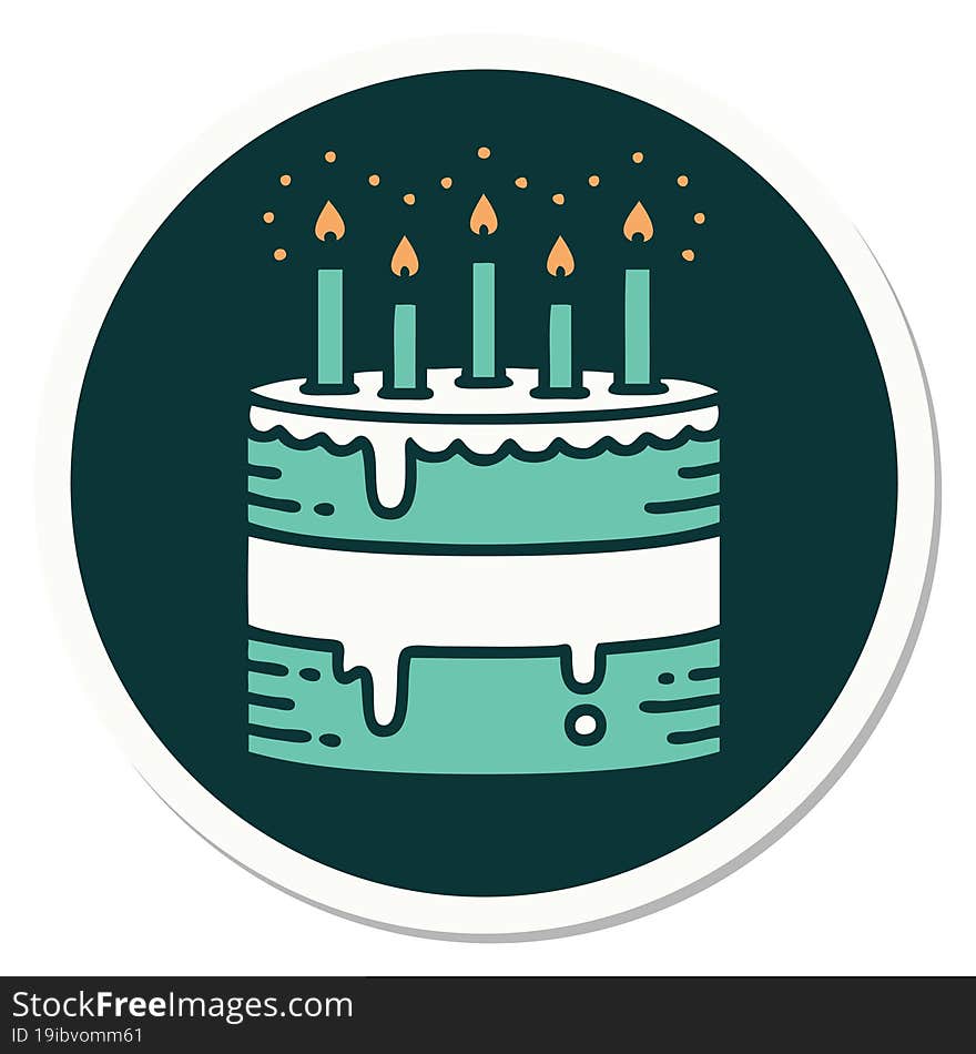 tattoo style sticker of a birthday cake