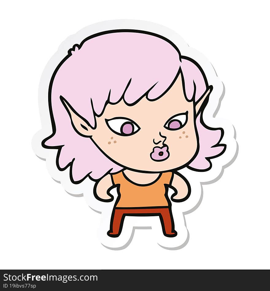 Sticker Of A Pretty Cartoon Elf Girl