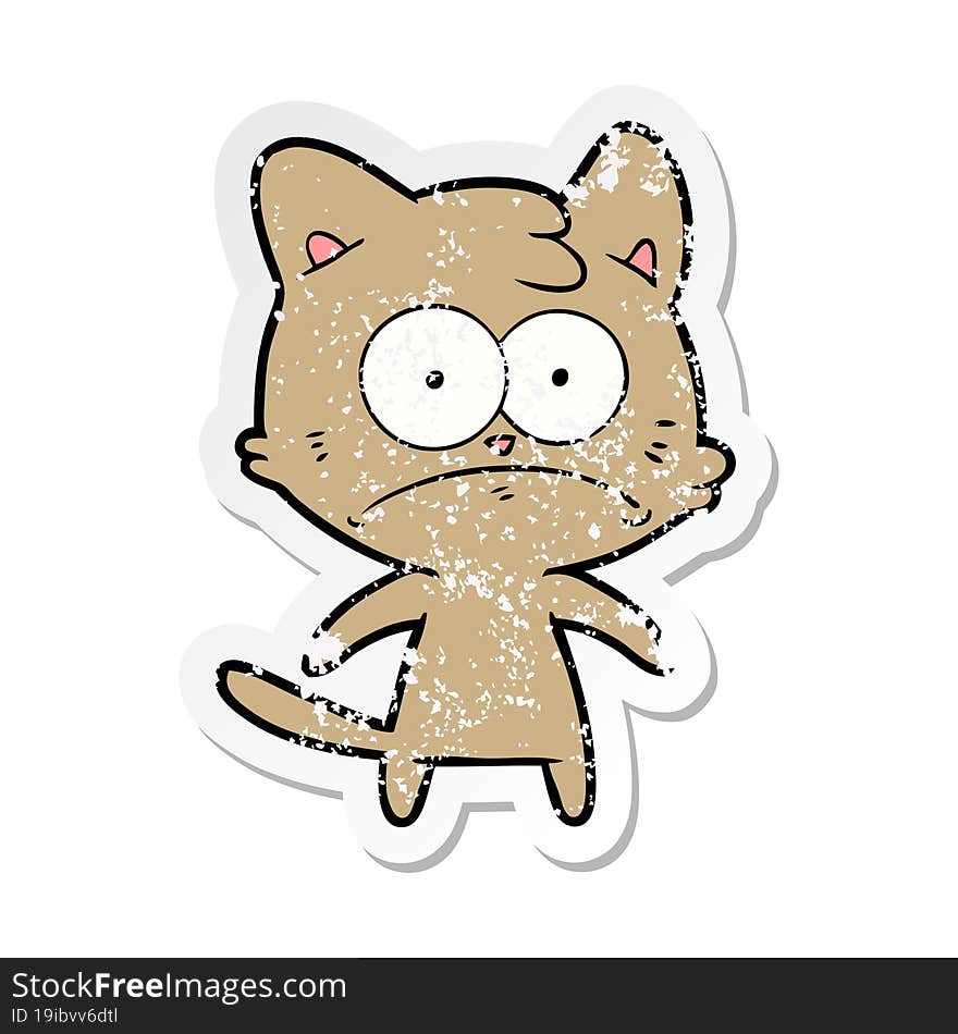 distressed sticker of a cartoon nervous cat