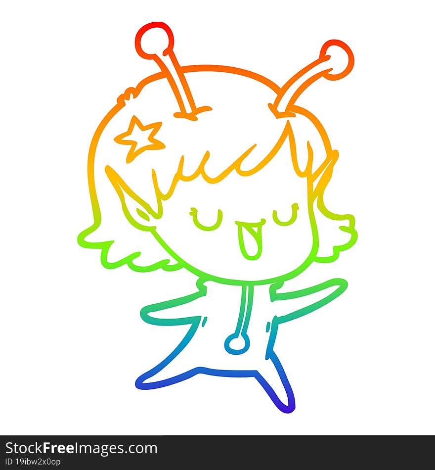 rainbow gradient line drawing happy alien girl cartoon