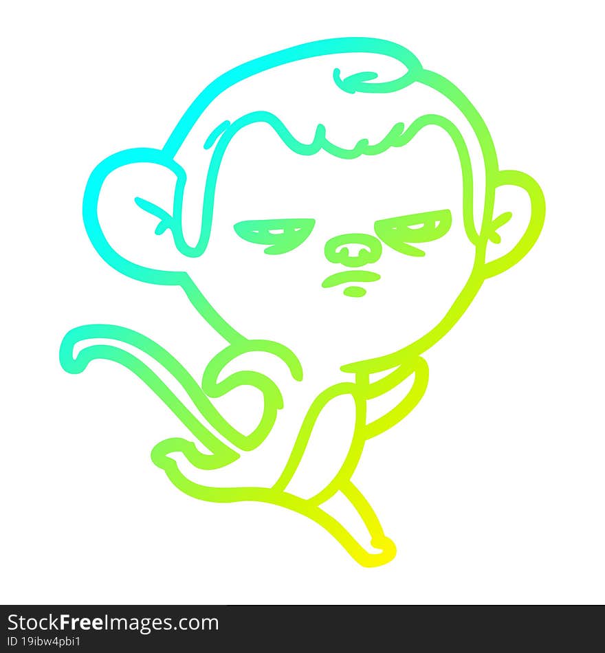 cold gradient line drawing of a cartoon monkey