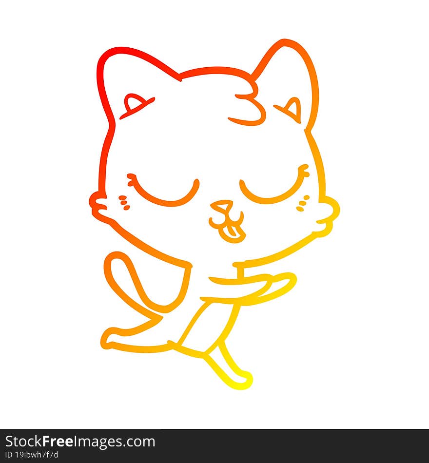 warm gradient line drawing of a cartoon cat hissing