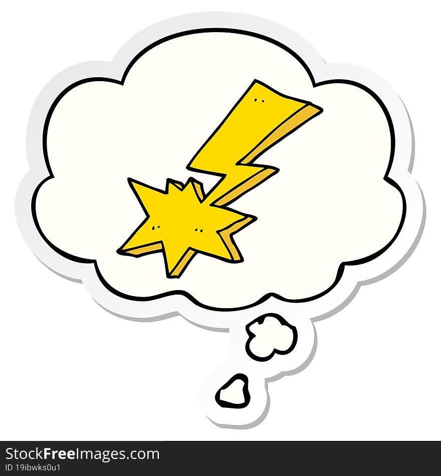 cartoon lightning bolt and thought bubble as a printed sticker