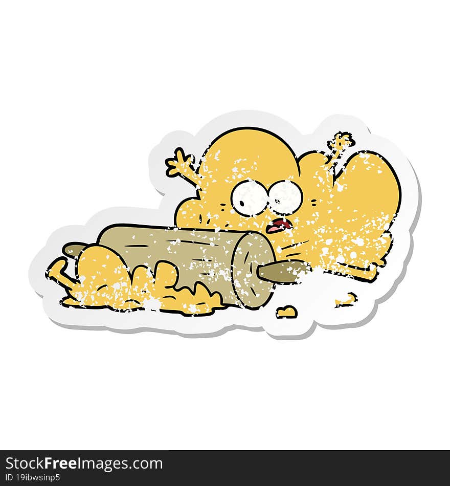 distressed sticker of a cartoon dough being rolled out