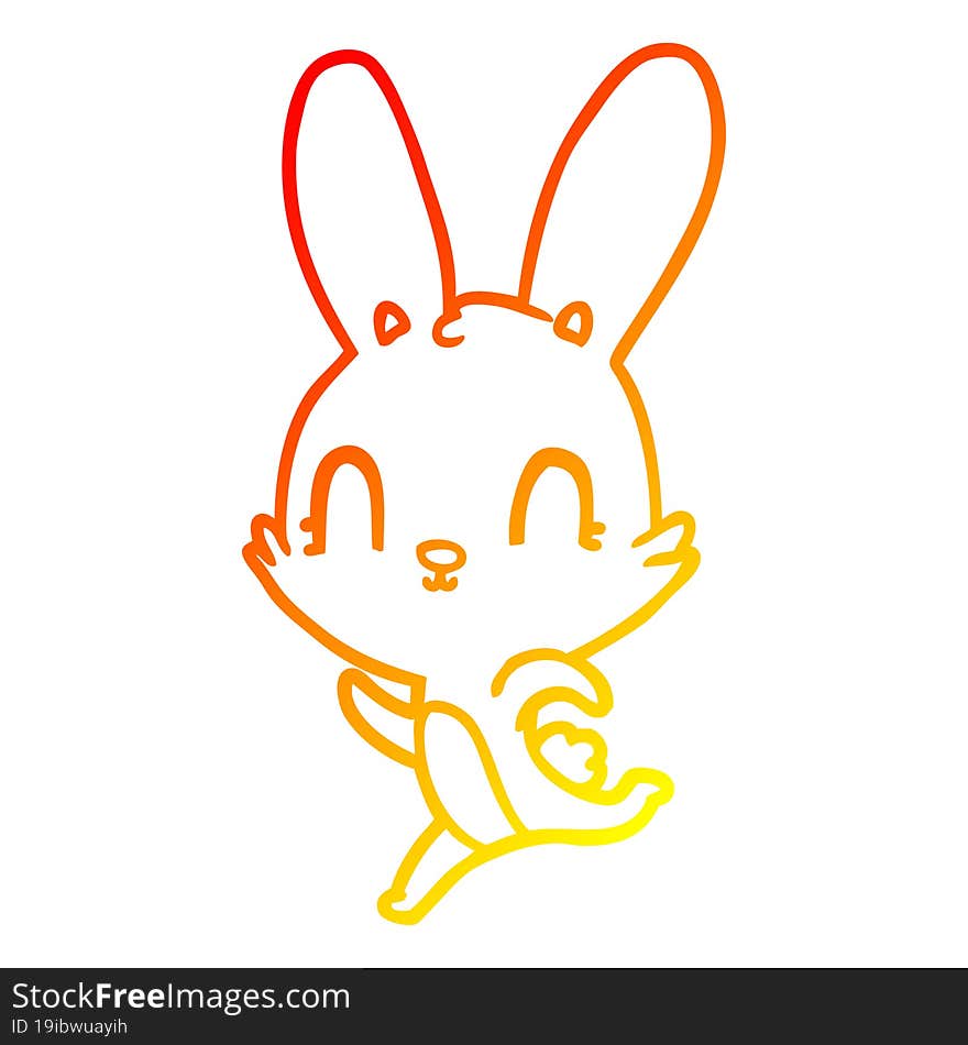 warm gradient line drawing of a cute cartoon rabbit