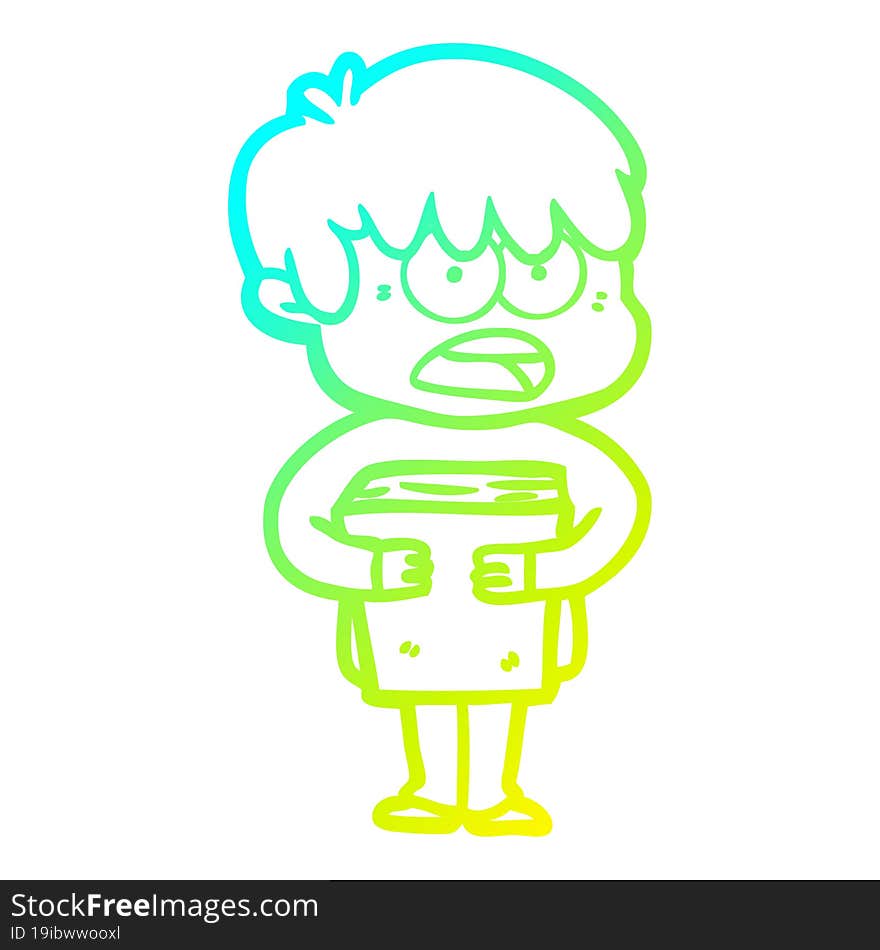 cold gradient line drawing worried cartoon boy