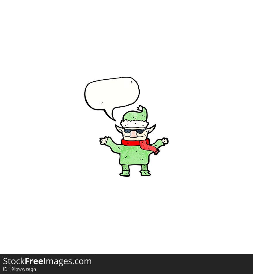 cartoon elf with speech bubble