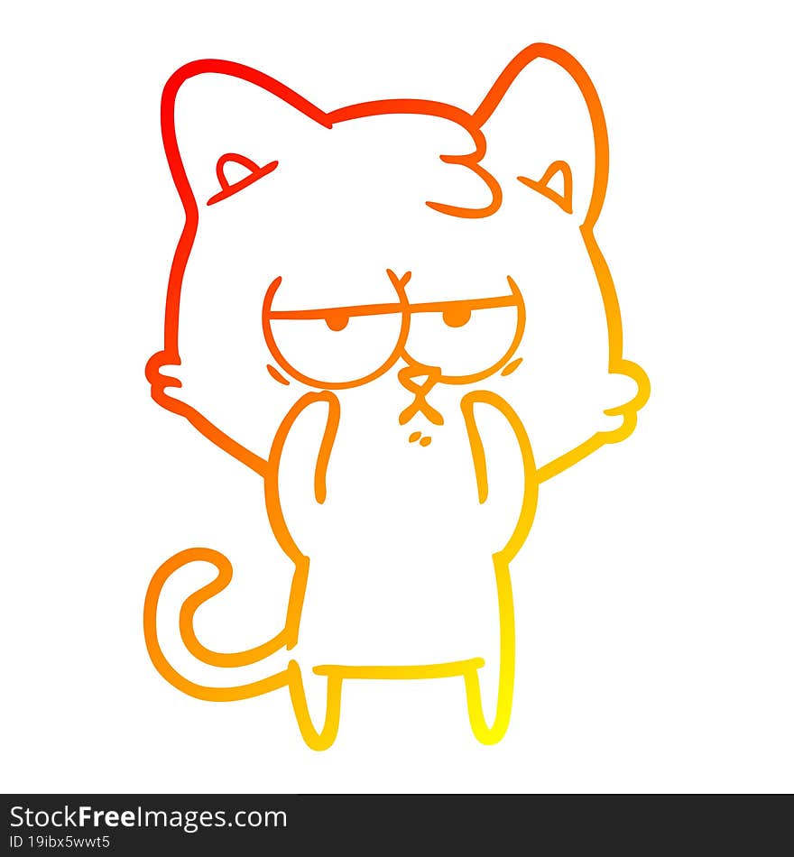 warm gradient line drawing bored cartoon cat